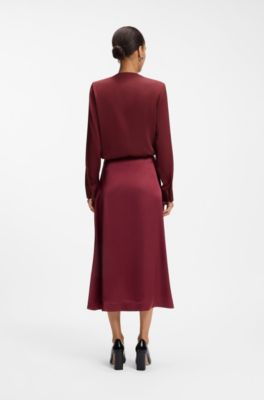 Stretch-silk blouse with gathered details, Dark Red