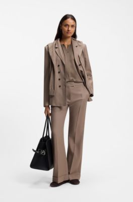 Stretch-silk blouse with gathered details, Brown