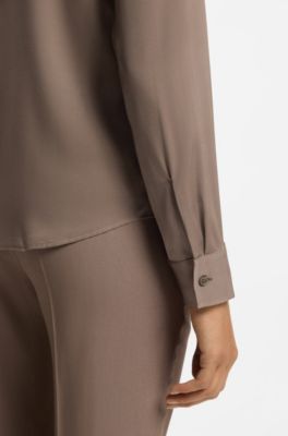 Stretch-silk blouse with gathered details, Brown