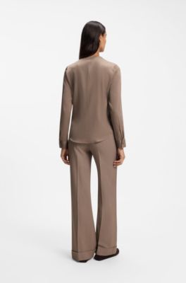 Stretch-silk blouse with gathered details, Brown