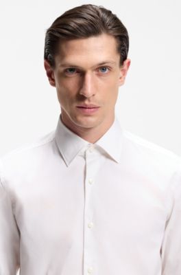 Slim-fit shirt in cotton-blend poplin, White