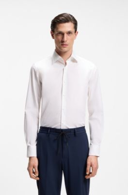 Camicia slim fit in popeline di misto cotone, Bianco