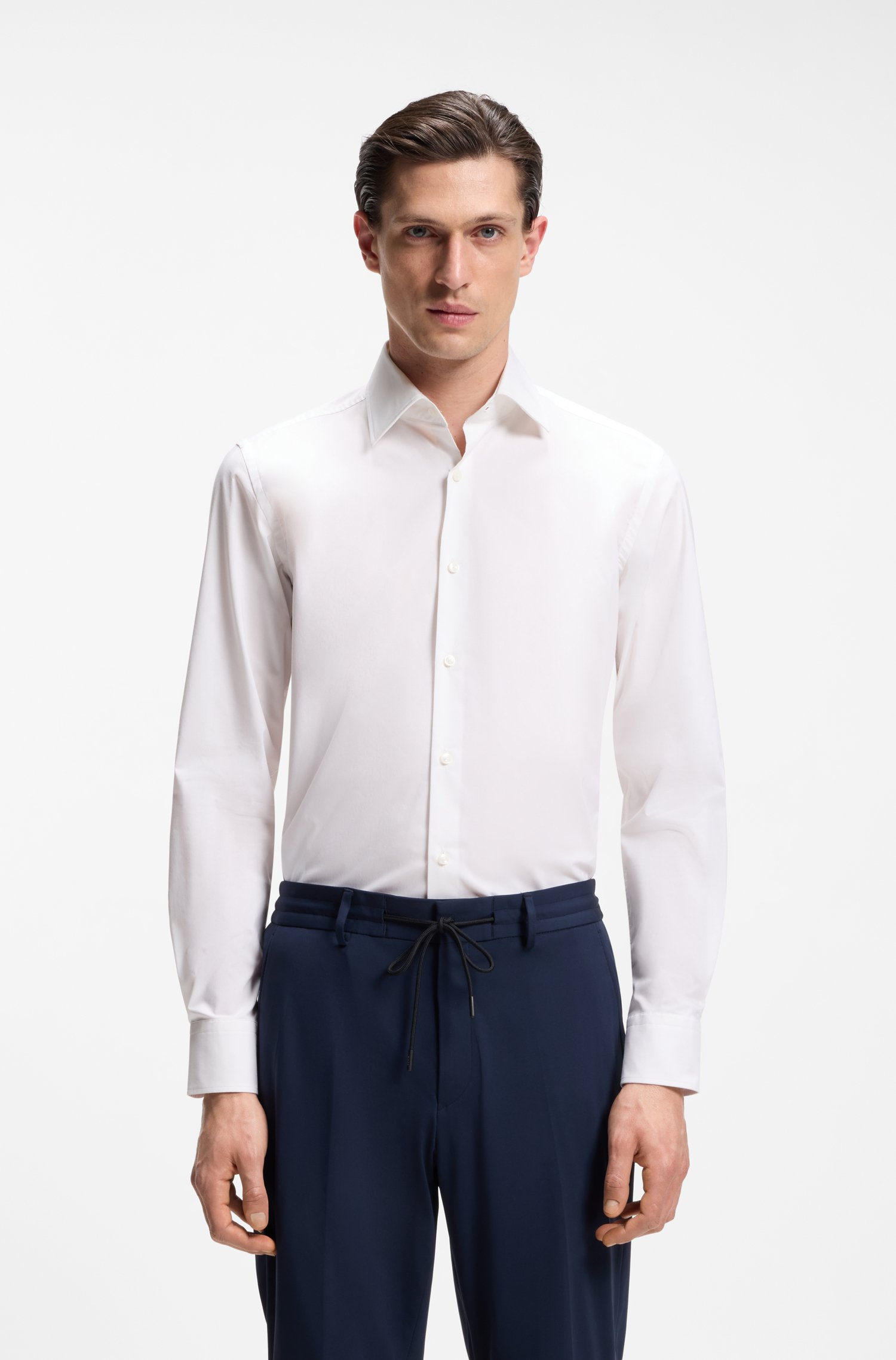 Boss Slim-fit shirt in cotton-blend poplin skjortor & blusar herr