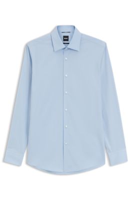 Slim-fit shirt in cotton-blend poplin, Light Blue