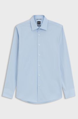 Slim-fit shirt in cotton-blend poplin, Light Blue