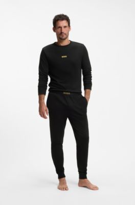 Cotton pyjama set with branded waistband detail, Black