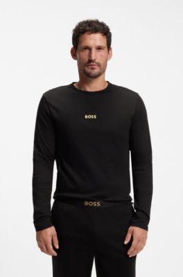 Cotton pyjama set with branded waistband detail, Black