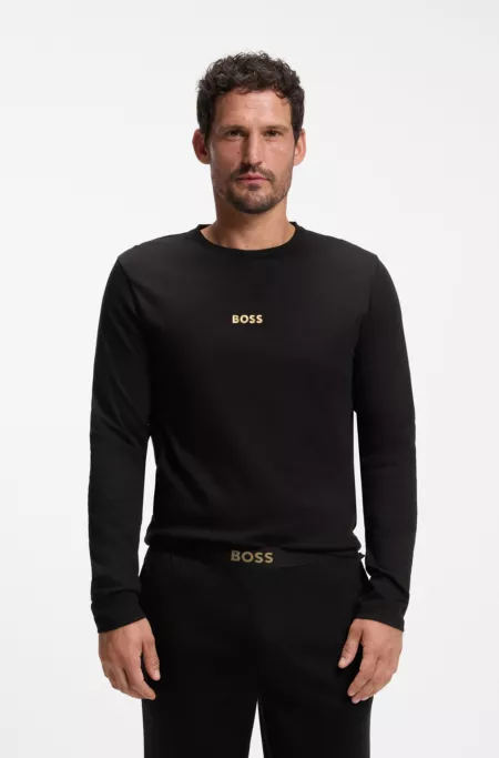 Cotton pyjama set with branded waistband detail