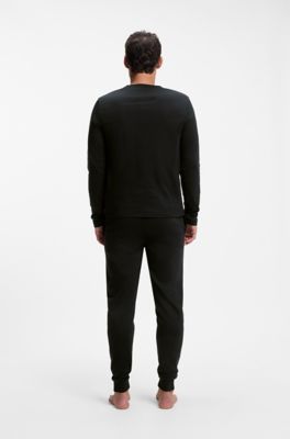 Cotton pyjama set with branded waistband detail, Black