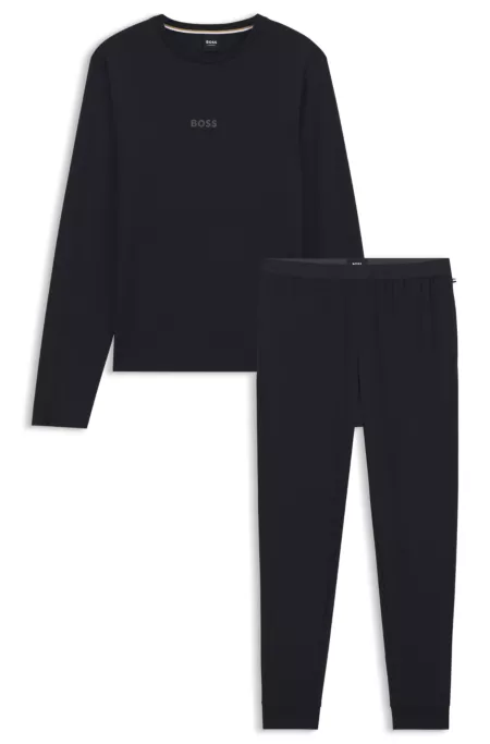 Cotton pyjama set with branded waistband detail