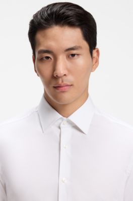 Camicia slim fit in cotone elasticizzato facile da stirare, Bianco