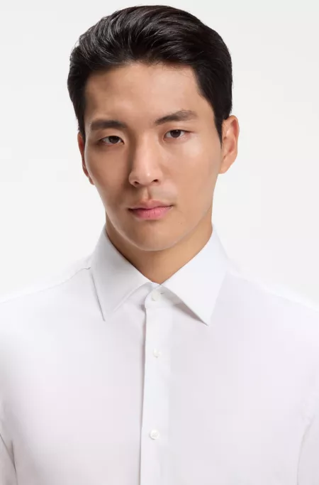 Slim-fit shirt in easy-iron stretch cotton