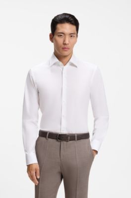 Camicia slim fit in cotone elasticizzato facile da stirare, Bianco