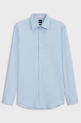 Camicia slim fit in cotone elasticizzato facile da stirare, Celeste