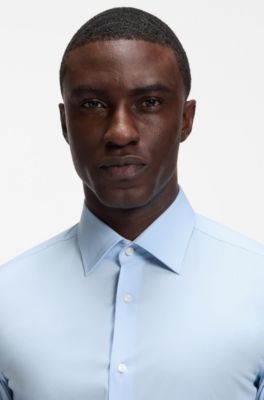 Camicia slim fit in cotone elasticizzato facile da stirare, Celeste