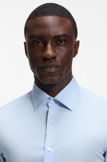 Slim-fit shirt in easy-iron stretch cotton