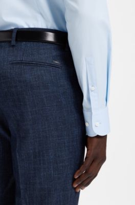 Camicia slim fit in cotone elasticizzato facile da stirare, Celeste