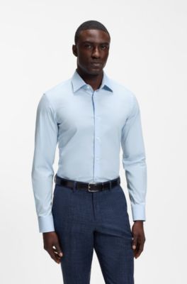 Camicia slim fit in cotone elasticizzato facile da stirare, Celeste