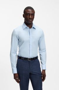 Slim-Fit Hemd aus b&uuml;gelleichter Stretch-Baumwolle, Hellblau