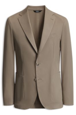 Slim-fit stretch-cotton blazer, Light Brown