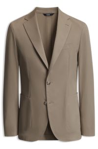 Slim-fit stretch-cotton blazer, Light Brown