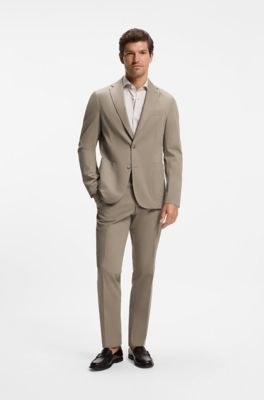 Slim-fit stretch-cotton blazer, Light Brown