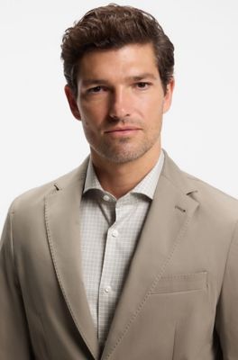 Slim-fit stretch-cotton blazer, Light Brown