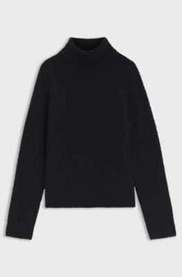 Rollneck sweater in a boucl&eacute; virgin-wool blend, Black