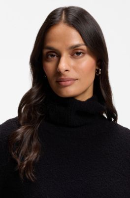 Rollneck sweater in a boucl&eacute; virgin-wool blend, Black