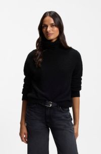Rollneck sweater in a boucl&eacute; virgin-wool blend, Black