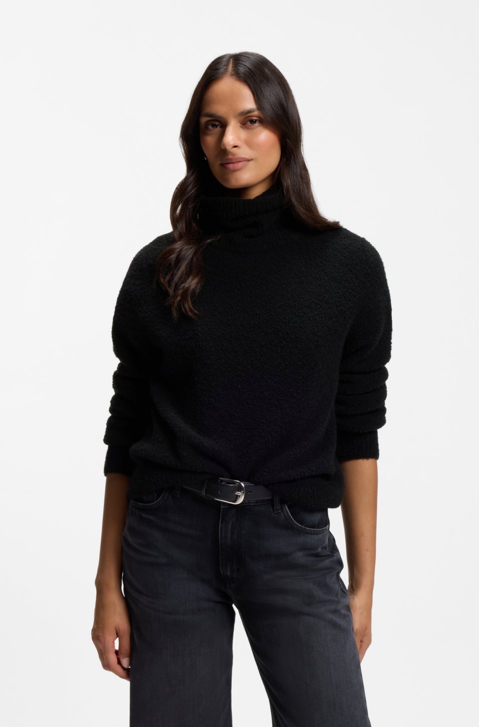 Rollneck sweater in a bouclé virgin-wool blend