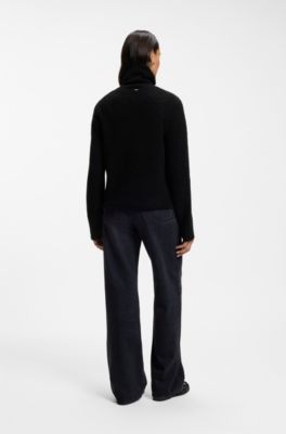 Rollneck sweater in a boucl&eacute; virgin-wool blend, Black