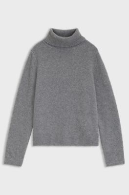 Rollneck sweater in a boucl&eacute; virgin-wool blend, Light Grey