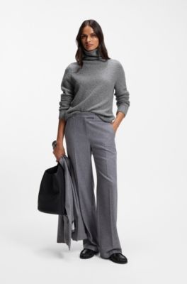 Rollneck sweater in a boucl&eacute; virgin-wool blend, Light Grey