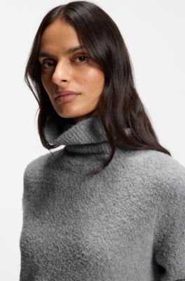 Rollneck sweater in a boucl&eacute; virgin-wool blend, Light Grey