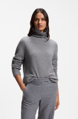 Rollneck sweater in a boucl&eacute; virgin-wool blend, Light Grey