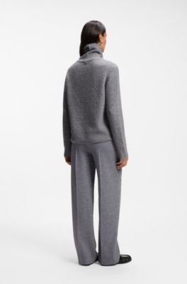 Rollneck sweater in a boucl&eacute; virgin-wool blend, Light Grey