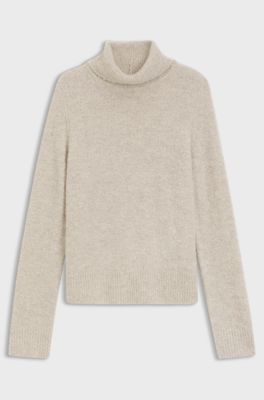 Rollneck sweater in a boucl&eacute; virgin-wool blend, Light Beige