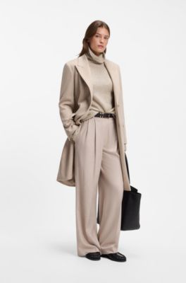 Rollneck sweater in a boucl&eacute; virgin-wool blend, Light Beige