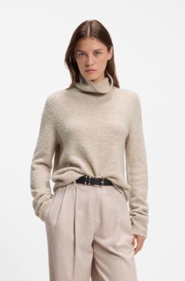 Rollneck sweater in a boucl&eacute; virgin-wool blend, Light Beige