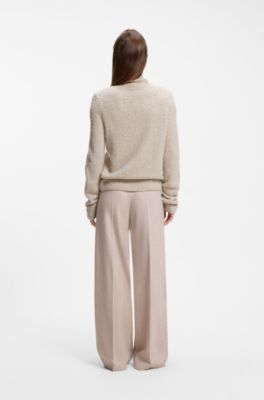 Rollneck sweater in a boucl&eacute; virgin-wool blend, Light Beige
