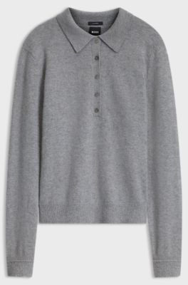 Polo sweater in pure cashmere, Light Grey