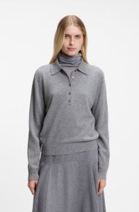 Polo sweater in pure cashmere, Light Grey
