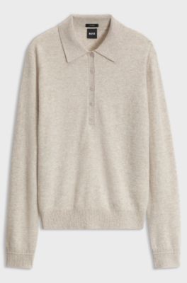 Polo sweater in pure cashmere, Natural