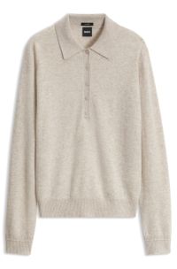 Polo sweater in pure cashmere, Natural