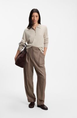 Polo sweater in pure cashmere, Natural