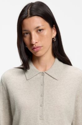 Polo sweater in pure cashmere, Natural