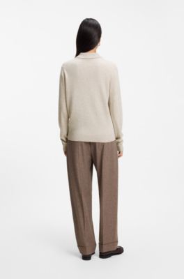 Polo sweater in pure cashmere, Natural