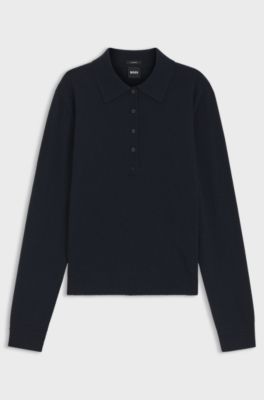 Polo sweater in pure cashmere, Dark Blue