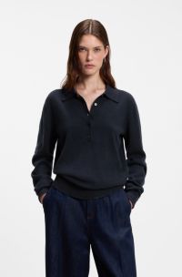 Polo sweater in pure cashmere, Dark Blue